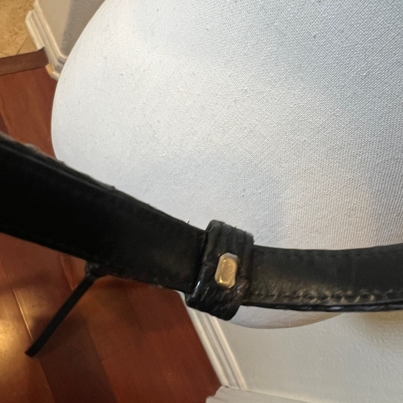 Yves Saint Laurent Black Textured Slim Leather Belt with Silver Buckle main image 5